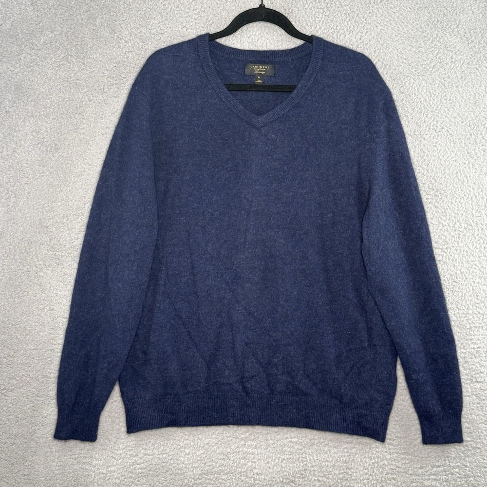 Club Room Luxury 100% Cashmere Navy Blue Soft V Neck Sweater Pull Over Men's XL